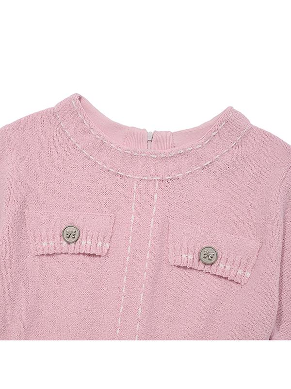 Kirsh Color Stitch Point Knit Dress [Salmon]
