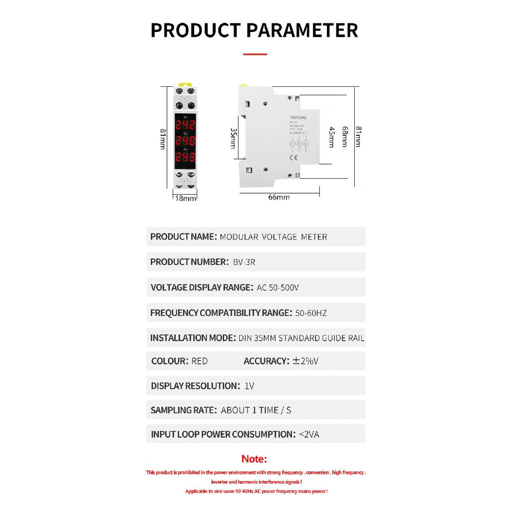 1PC Three-Display Voltmeter Din Rail Three Phase Modular Voltage Meter AC80-500V 1VA V1V2V3 BV-3R