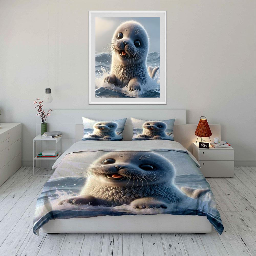 Robben-Themen-Dekorationsset Für Kinder Mehrere Größen Kinder- Und Schlafzimmer Für Erwachsene Exquisites 3-teiliges Bettwäscheset, Geschenk