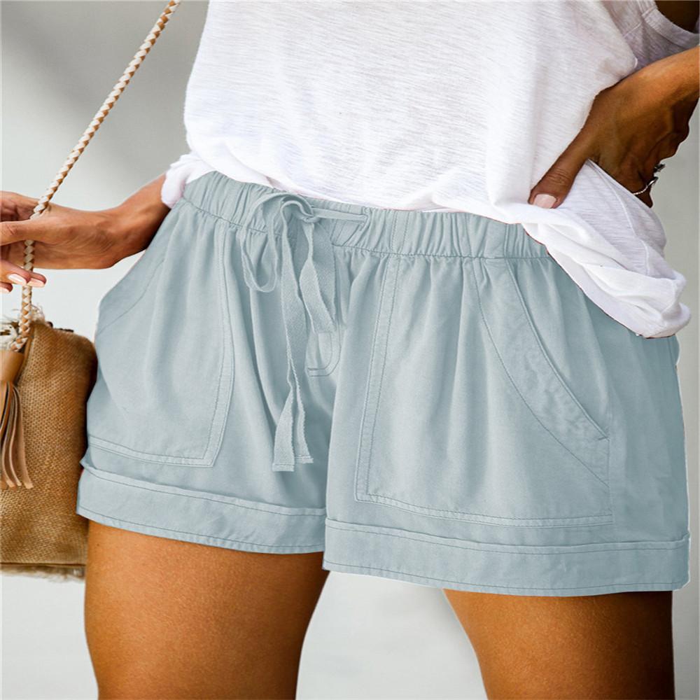 Damen Shorts Casual mit Taschen Kordelzug Elastischer Bund Strandurlaub Trendige Sommerkleidung
