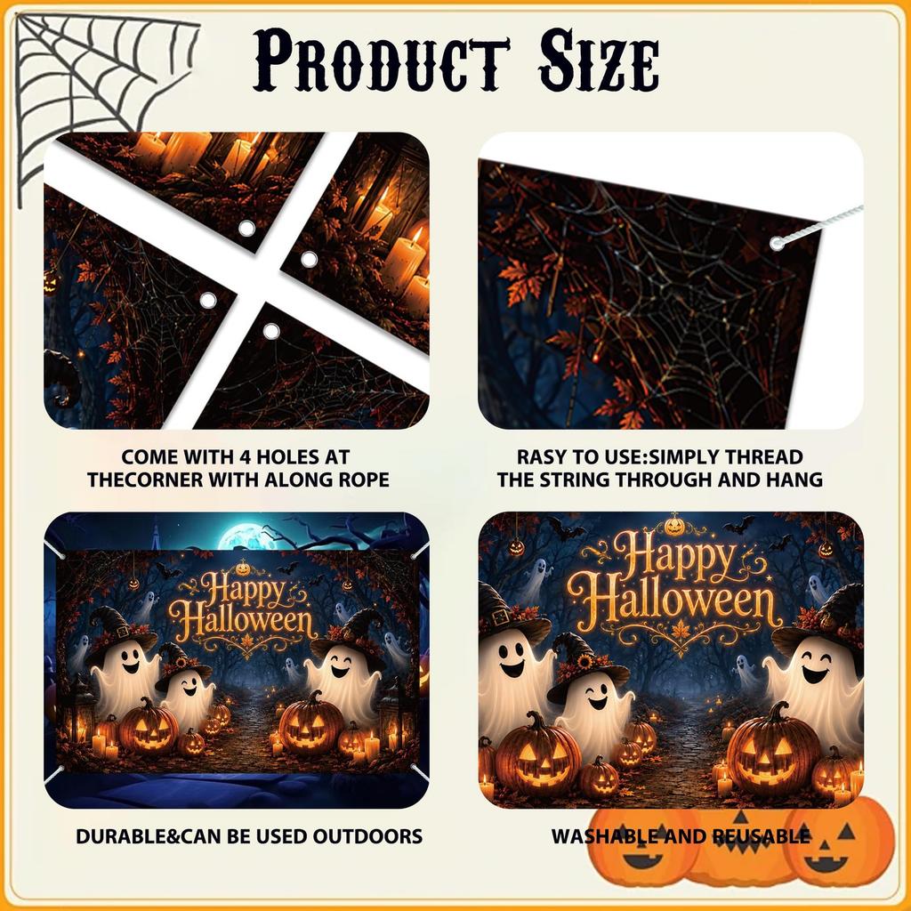 333. Halloween Happy Birthday Backdrop Banner Cute Ghost Theme Party Decoration