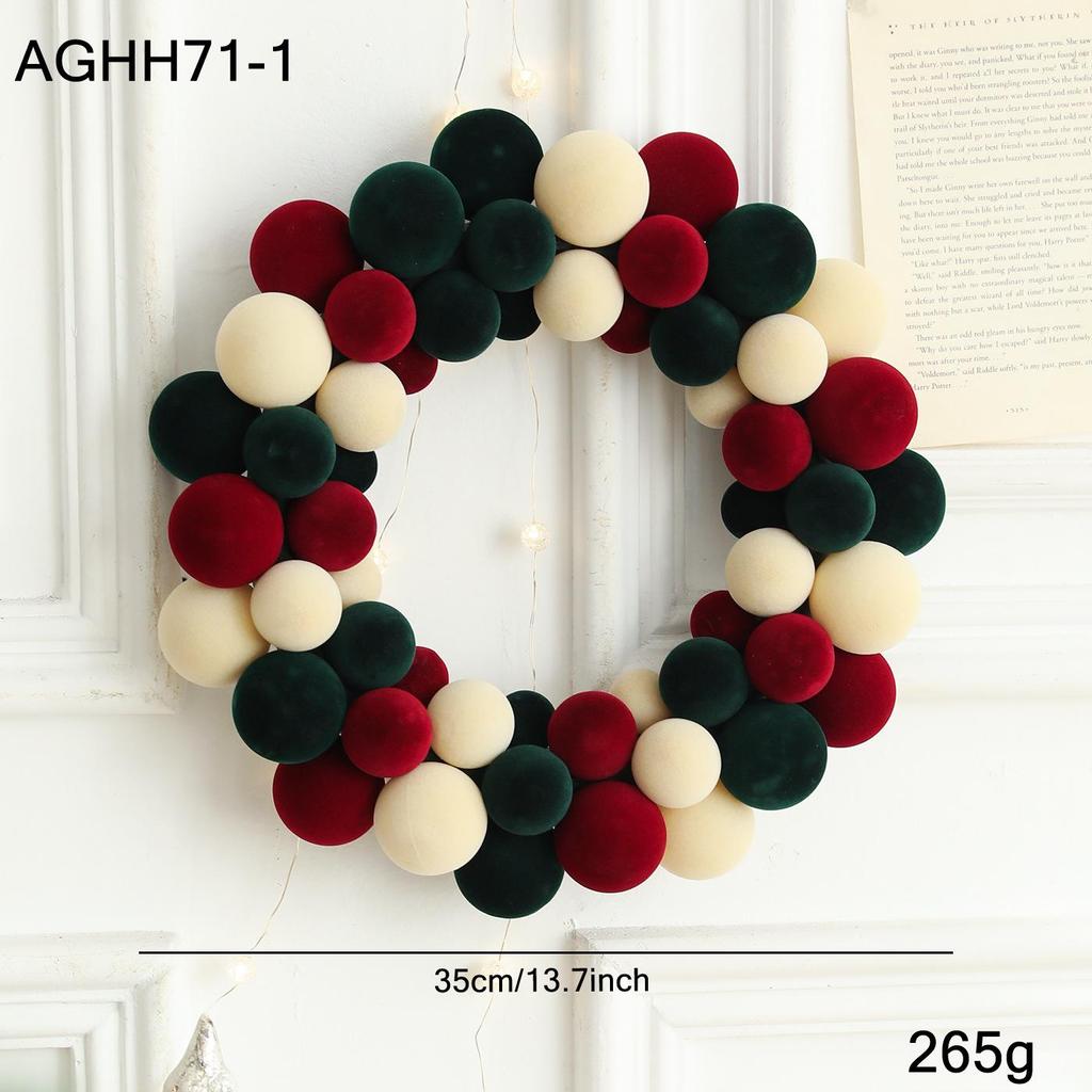 Colorful Flocked Christmas Ball Wreath for Tree, Wall, or Door Decoration