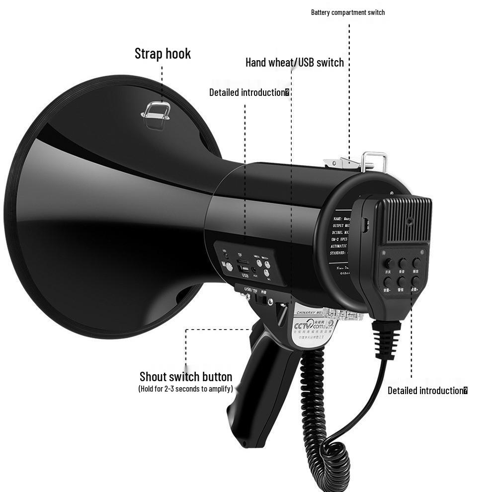 High-Power Bluetooth Megaphone: Thunder King CR-87 - Portable Multifunctional Handheld Amplifier for Outdoor Promotions & Patrols