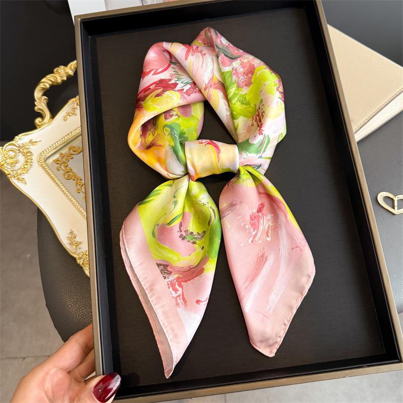 New Silk Scarf Neckerchief Women's Silk Square Scarf Luxury Summer Headband Lady Designer Silk Head Scarf Hair Band Tie Ribbon