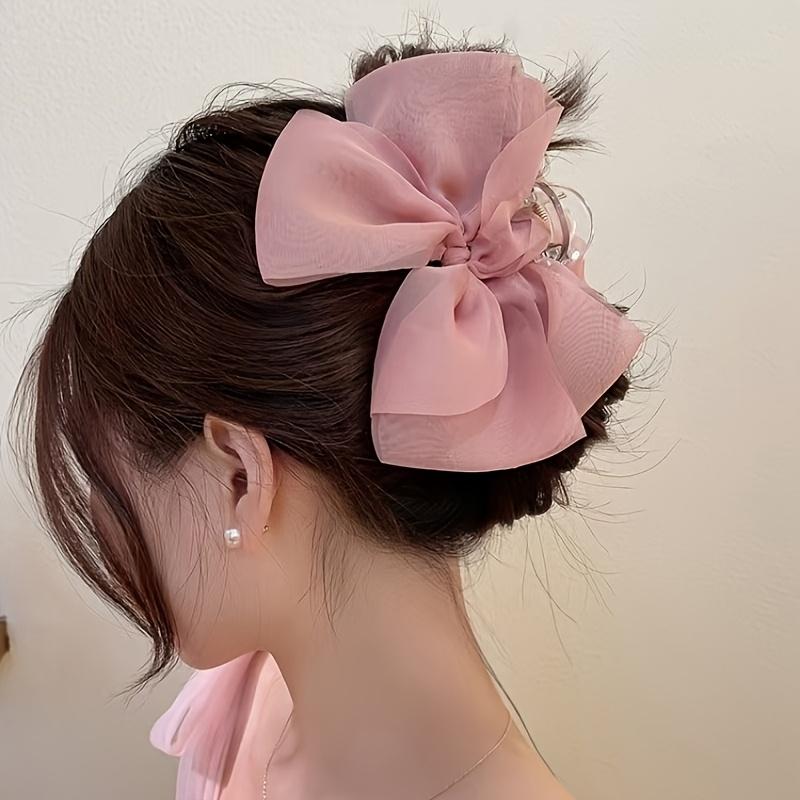 Elegant Large Mesh Bow Hair Claw Non-Slip Vintage-Inspired Accessory for Women Perfect for Everyday & Special Occasions