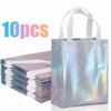 10pcs Holographic Non-Woven Gift Tote Bags with Handles, Iridescent Shiny Reusable Shopping Handbags, Portable Carry Pouches XJM