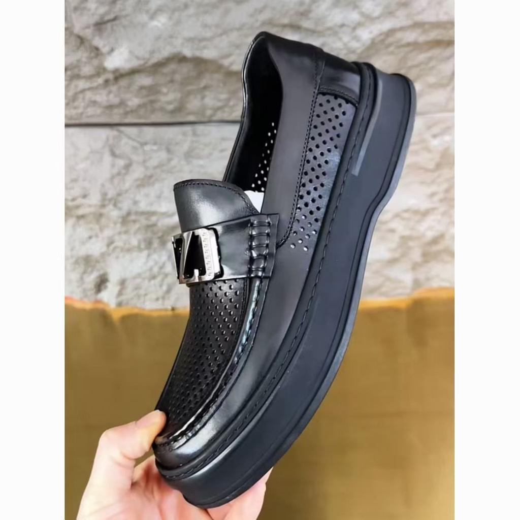 Hollow punching men's shoes lazy business casual leather shoes men's loafers thick-soled versatile leather breathable beanie shoes
