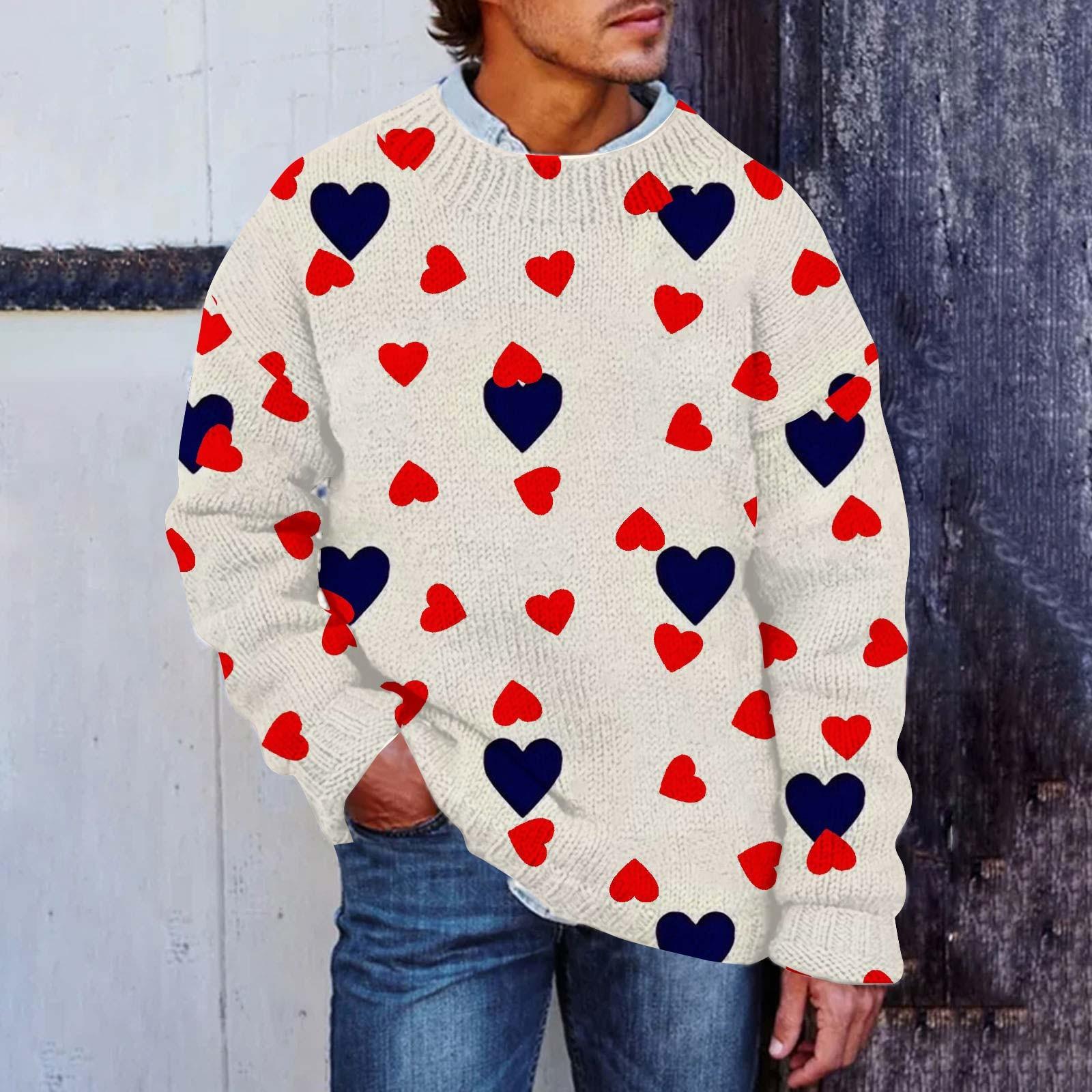 

Мужской свитер с принтом ко Дню святого Валентина, толстовка с круглым вырезом, свободный топ с длинными рукавами L бежевый