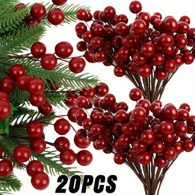 Ekspozycja Pamiątek 20 szt. Sztuczne Jagody Ostrokrzewu, 100 szt. Mini 10mm Sztuczne Jagody Dekoracja na Druciku do Dekoracji Choinki Wieniec Kwiatowy DIY
