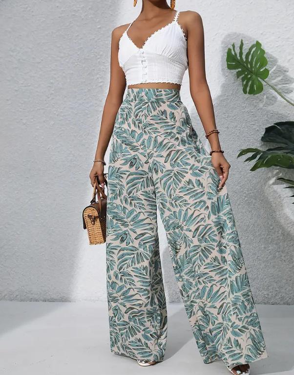 European American Holiday Style Wide Leg Printed Casual Pants - Spring, Summer, Autumn 