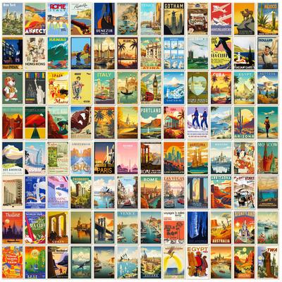 100 Stickers Landscape Poster Style Theme Stickers Shein World Landscape Poster Stickers