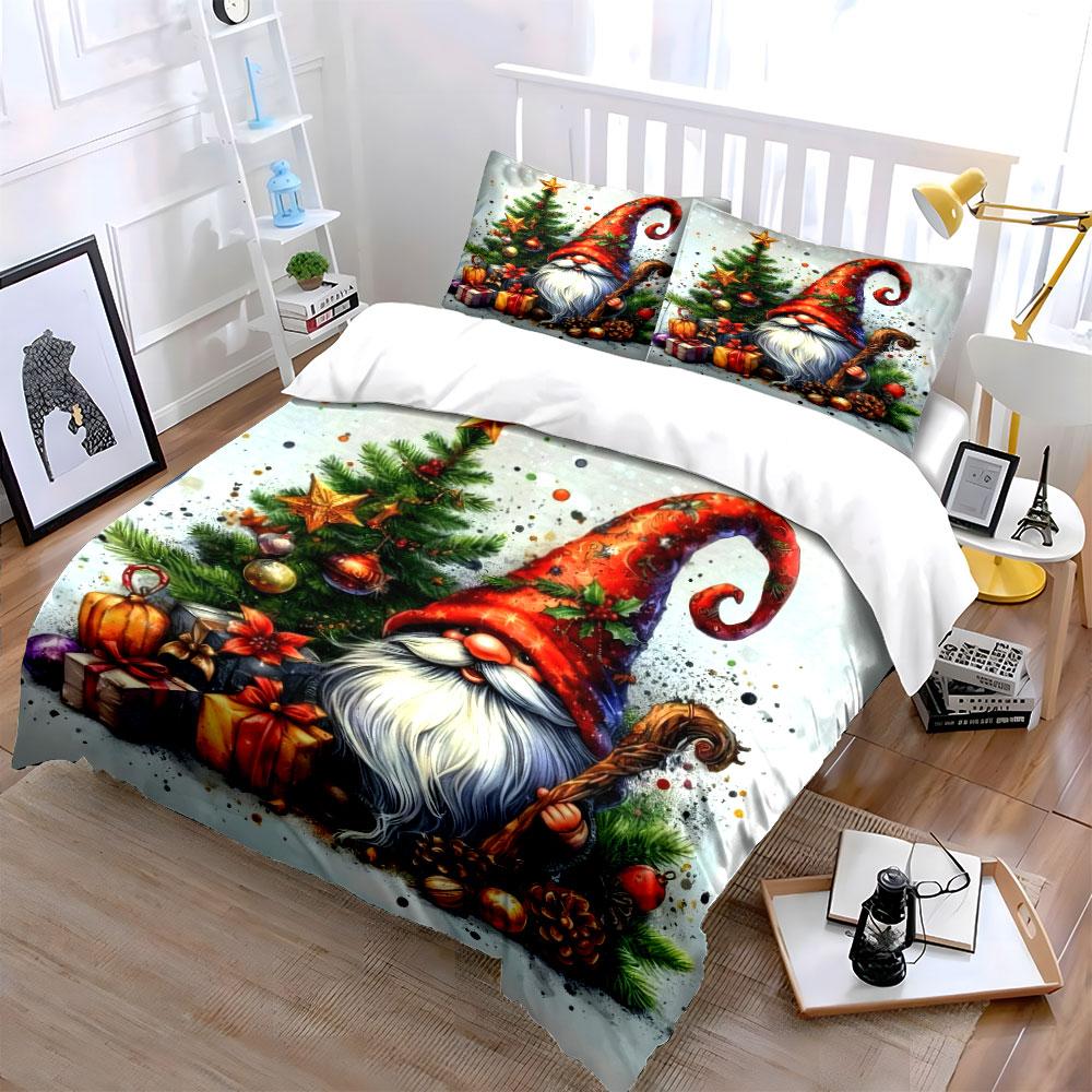 Christmas Gnome with Gifts Bedding Duvet Cover Set (1*Duvet Cover 2*Pillowcases, without duvet insert)
