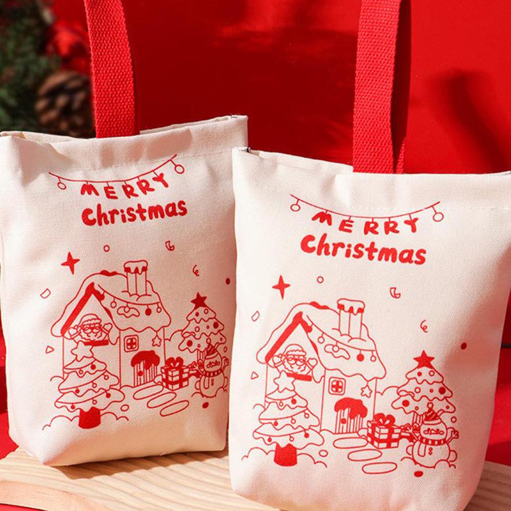 Cute Christmas Canvas Handbag Christmas Eve Candy Snacks Gift Bag Handheld Gift Bag Creative Christmas Companion Gift