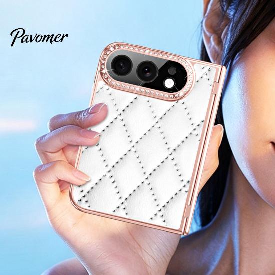 Skládací pouzdro na telefon z umělé kůže pro IPhone-Duo, s chráničem obrazovky a krytem ochrany pantu, kryt s kamínky, proti poškrábání, proti pádu