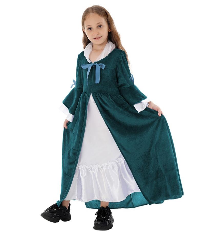 

Детское платье в средневековом ретро придворном стиле для Хэллоуина, карнавальной вечеринки, наряд для переодевания, костюм для ролевых игр XL зелёный