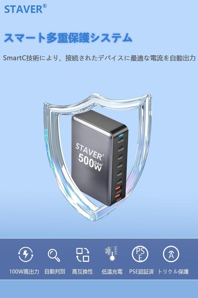 500W Charger 100W Ports Power Compatible Technical Standards Always On 8 Ports 6 2 Vertical Dual Gallium Nitride Fast Charging for Multiple Laptops