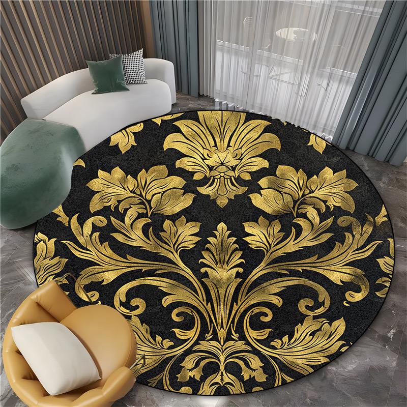 Goldene Runde Große Teppiche für Schlafzimmerdekoration Luxuriöse Rutschfeste Weiche Bodenmatten Waschbare Stuhlmatten Wohnzimmerteppich