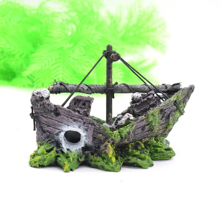 Pirate Ship Aquarium Ornament - Glass Fish Tank Decor & Hiding Spot Resin Boat