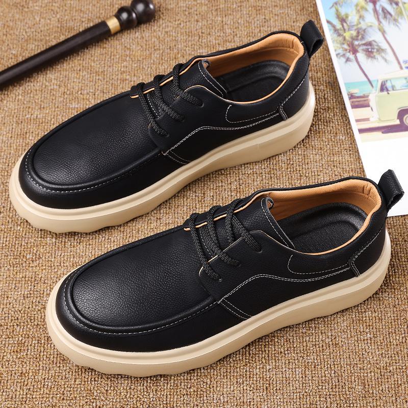 Spring Autumn New Designer Shoes for Men Solid Color Fashion Casual Leather Shoes Male Retro Korean Lace Board Shoes Man