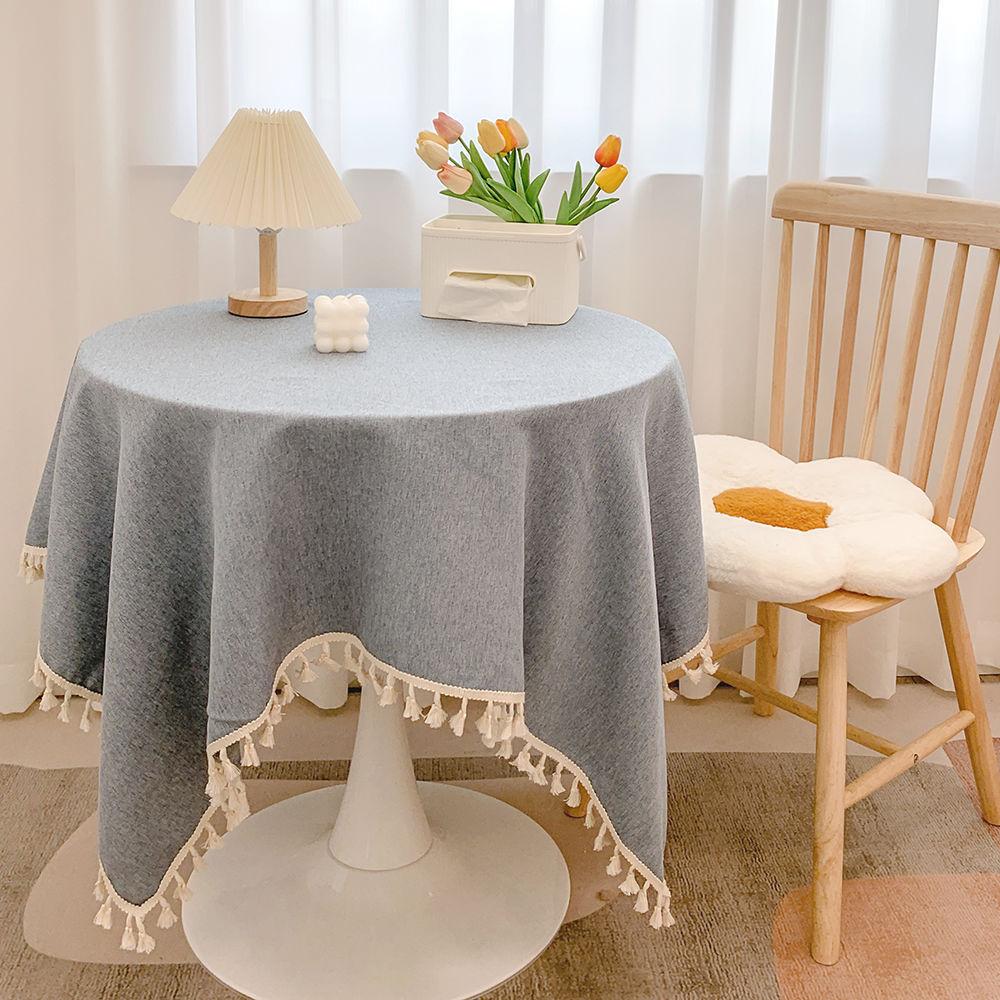 High-End Light Luxury Fabric Cotton And Linen Fringed Japanese Round Table Dining Table Tablecloth Long Tablecloth
