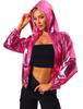 Allegra K Women's Metallic Hoodie, Shiny Long Sleeve Sequined Jacket, Perfect for Christmas Stage Performances, Hot Pink, Size M