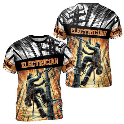 3D Print Electrician T-Shirt For Men Work Uniform Graphic Short Sleeve Tees Fashion Casual Round Neck T Shirts Street Sport Tops