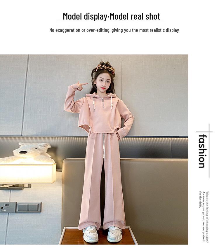 Mädchen Herbst Koreanischer Stil Kapuzenpullover & Weitbein-Hosen Set