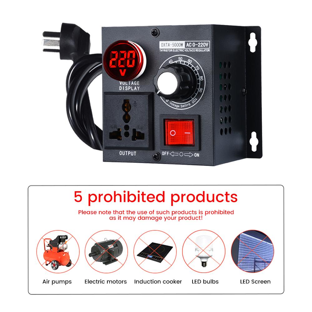 AC 110V/220V 5000W Stepless Voltage Regulator Light Dimmer Temperature Speed Adjuster Variable Monophase Voltage Controller