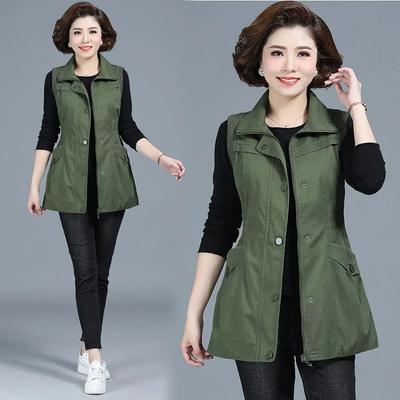 6XL Frau Mittleren Alters Reine Baumwolle Weste Neue Frühling Herbst Gefüttert Westen Femme Casual Ärmellose Jacke Zipper Windjacke Mantel