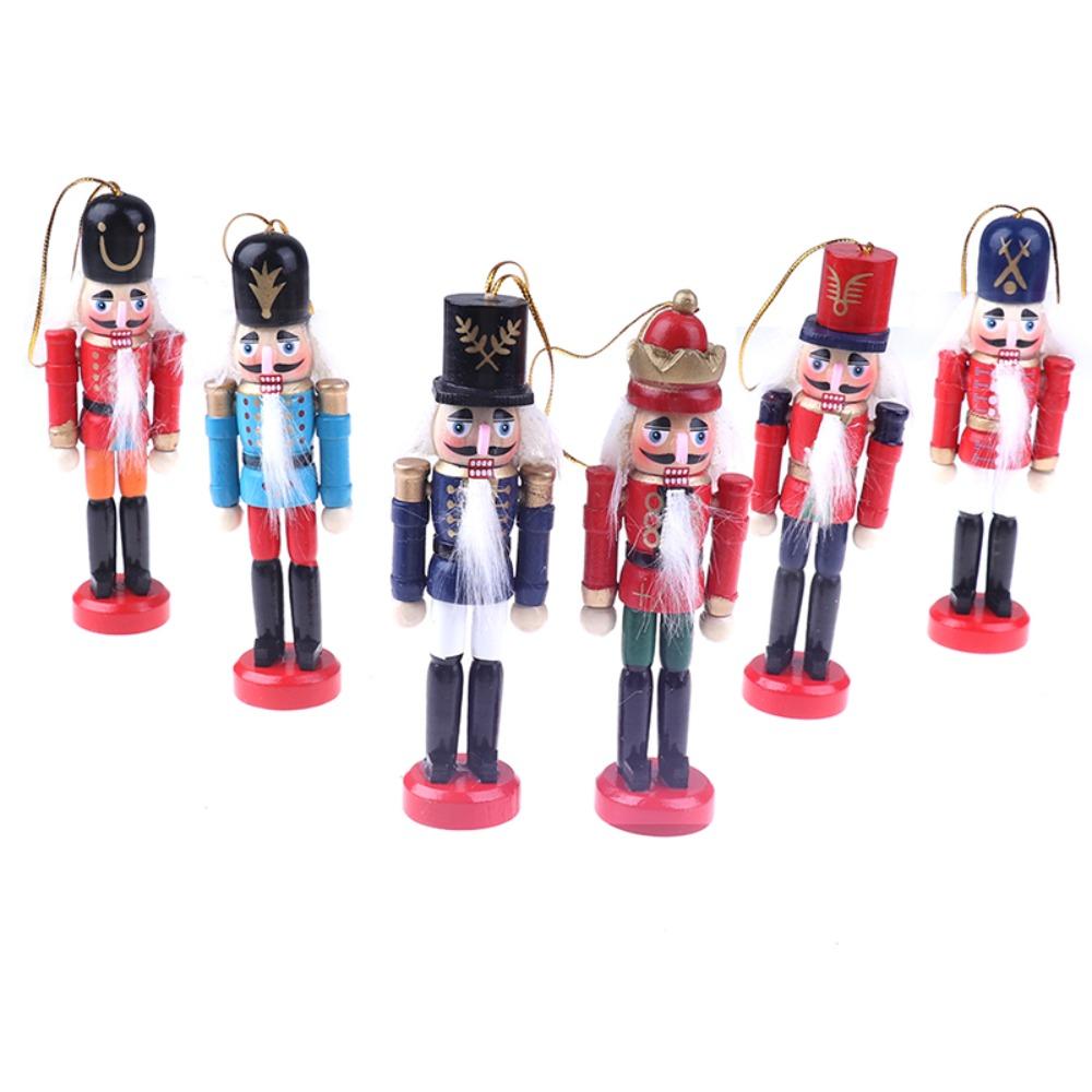 6pcs/set Figurines Soldier Puppet Pendant Painted Nutcracker Doll Nutcracker Puppet  Car Pendant
