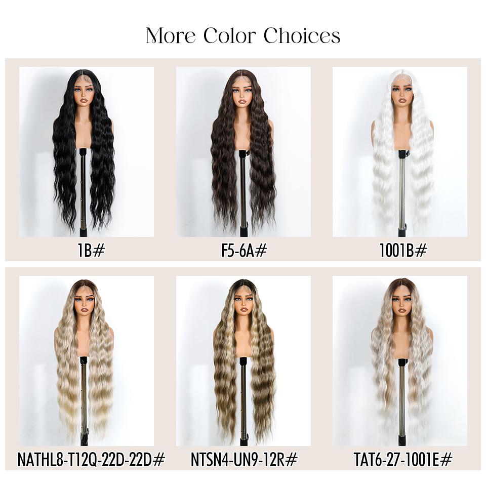 Noble Synthetic Lace Front Wig 36 " Long Wavy Lace Part Body Wavy Golden Wig For Women Lace Front Wig Ombre Blonde Cosplay Wig