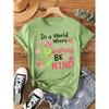 Elegant short-sleeved dress for women Flowers and “In a World Where You Can Be Anything BE KIND” Positive energy slogan printed round neck