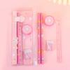 6Pcs/Set Kids Cartoon Stationery Set with 2 Pencils Eraser Sharpener Ruler Transparent Case Students School Supplies Classroom Prizes Gifts