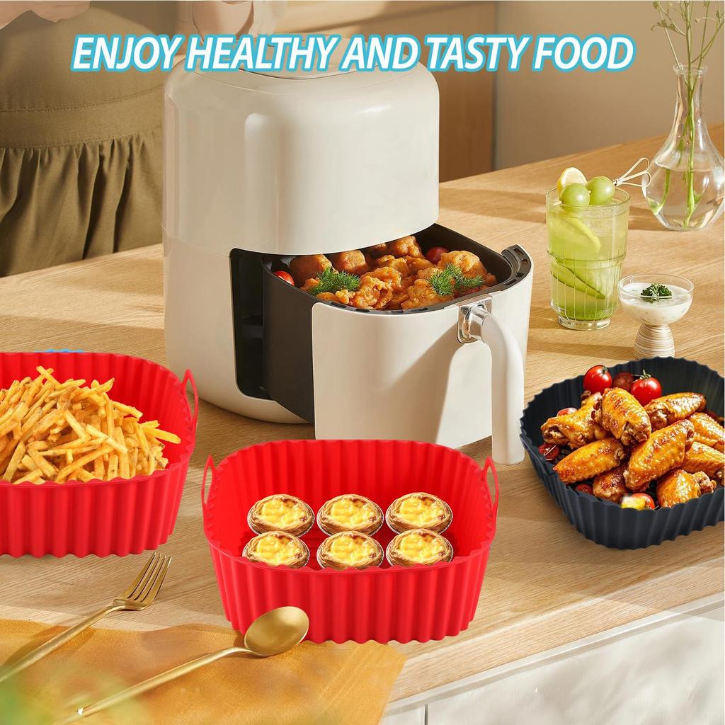 Air Fryer Silicone Basket Square Air Fryer Baking Pan Kitchen Cookware Non-stick Baking Tray for Cooking Grilling Roasting