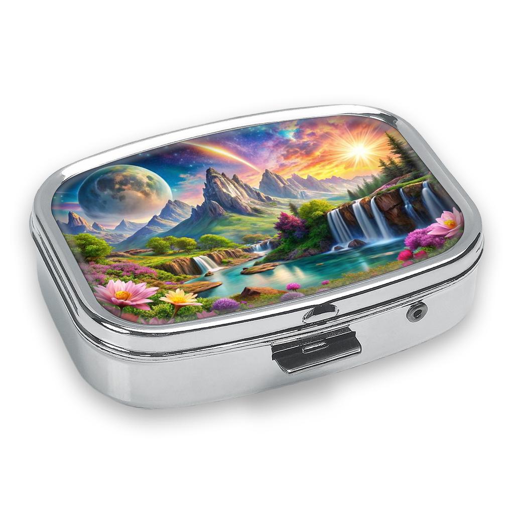 Portapillole Portatile con 2 Scomparti, Mini Custodia Organizer in Metallo per Medicine, Carino Contenitore Stampato per Pillole, Vitamine, Gioielli, Viaggio, Uso Quotidiano