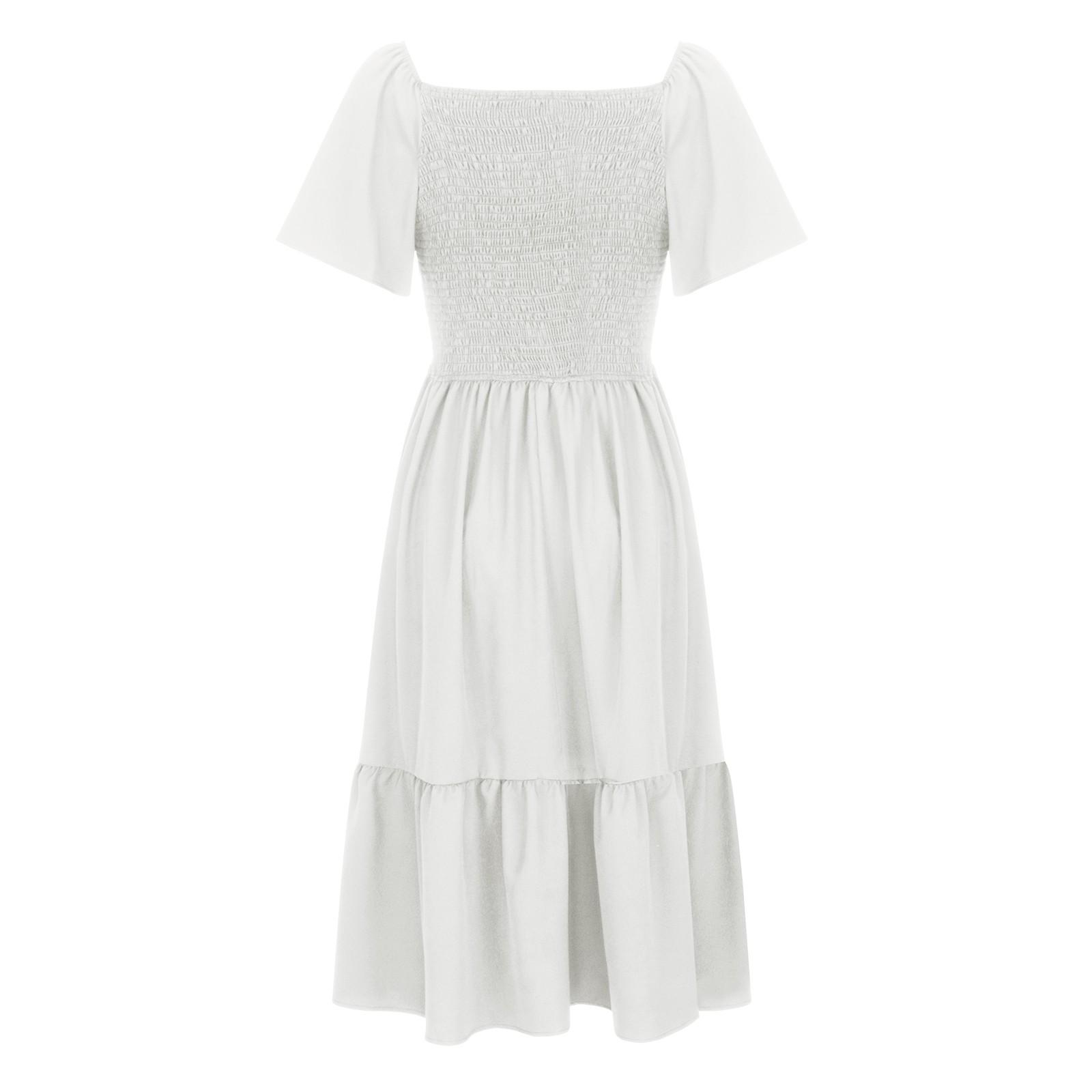 Женское модное летнее однотонное свободное платье с короткими рукавами и v-образным — фото 6