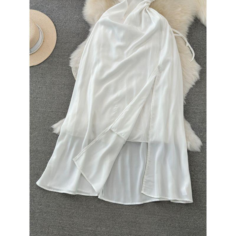 Off-the-Shoulder Photography Beach Dress Fashion Diagonal Collar A- line Travel