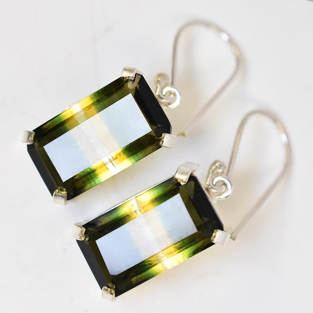 54.75 Ct NATURAL Tourmaline CERTIFIED Bi-Color Emerald Earring Pair Gemstone MY.ER-29-NS