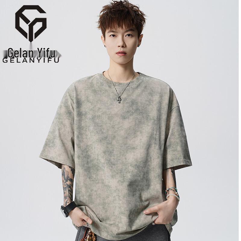 GELANYIFU Men s Wax Dye Cotton T-Shirt L