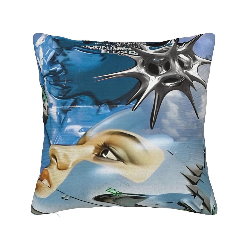 Frutiger Aero Aesthetic Square Pillow Case Tech Great Wave of Kanagawa Fishes Cushion Cover Customized Pillowcover Home 40*40cm