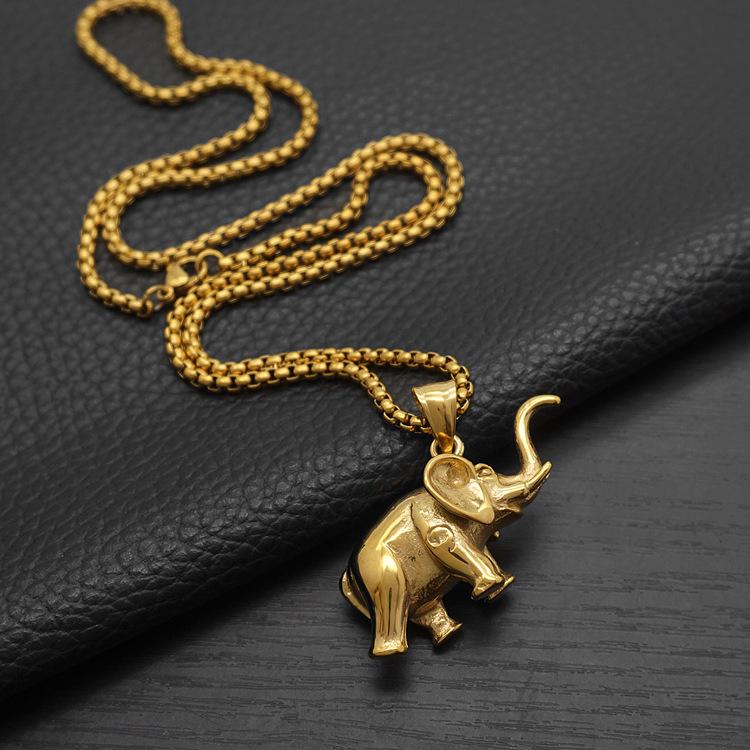 

3D Elephant Pendant Hip Hop Necklace - Titanium Steel, Unisex