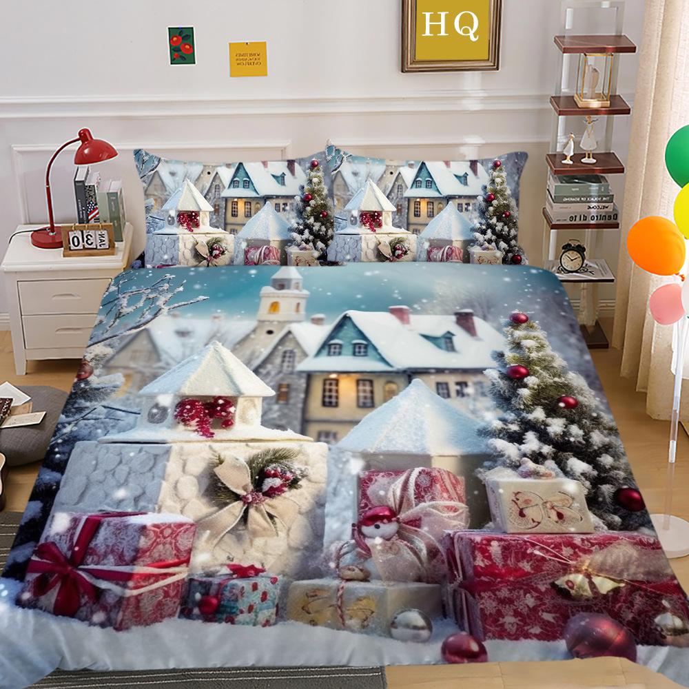 Christmas Digital Printing 3D Printing Polyester Pillowcase Quilt Cover Two Or Three-Piece Set