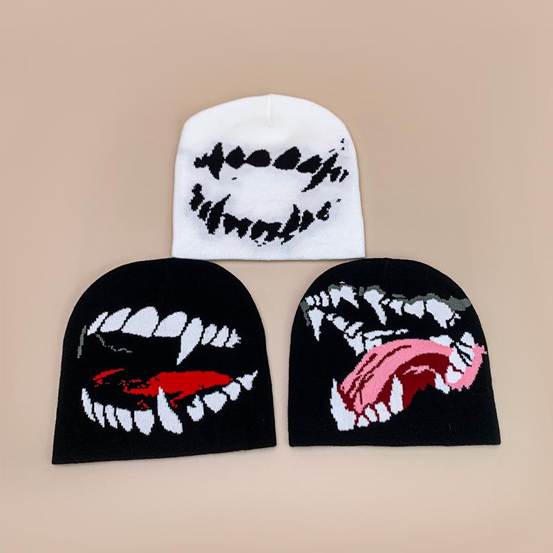American Style Devil Hip Hop Knitted Hats Autumn And Winter New Unisex Funny Warm Personal Versatile Street Fashion Ins Beanies