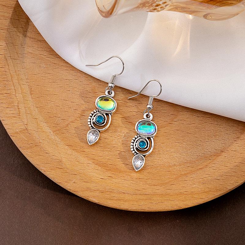 Retro Ethnische Katzenauge Wassertropfen Liebesherz Hängeohrringe