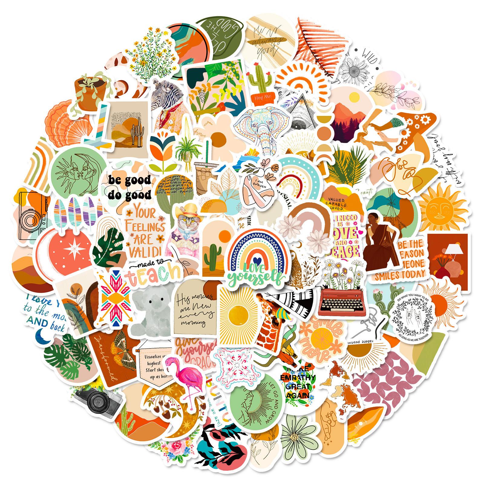 

100 Small Size 4Cm Rainbow Bohemian Stickers Boho Art Small Fresh Bohemian Stickers