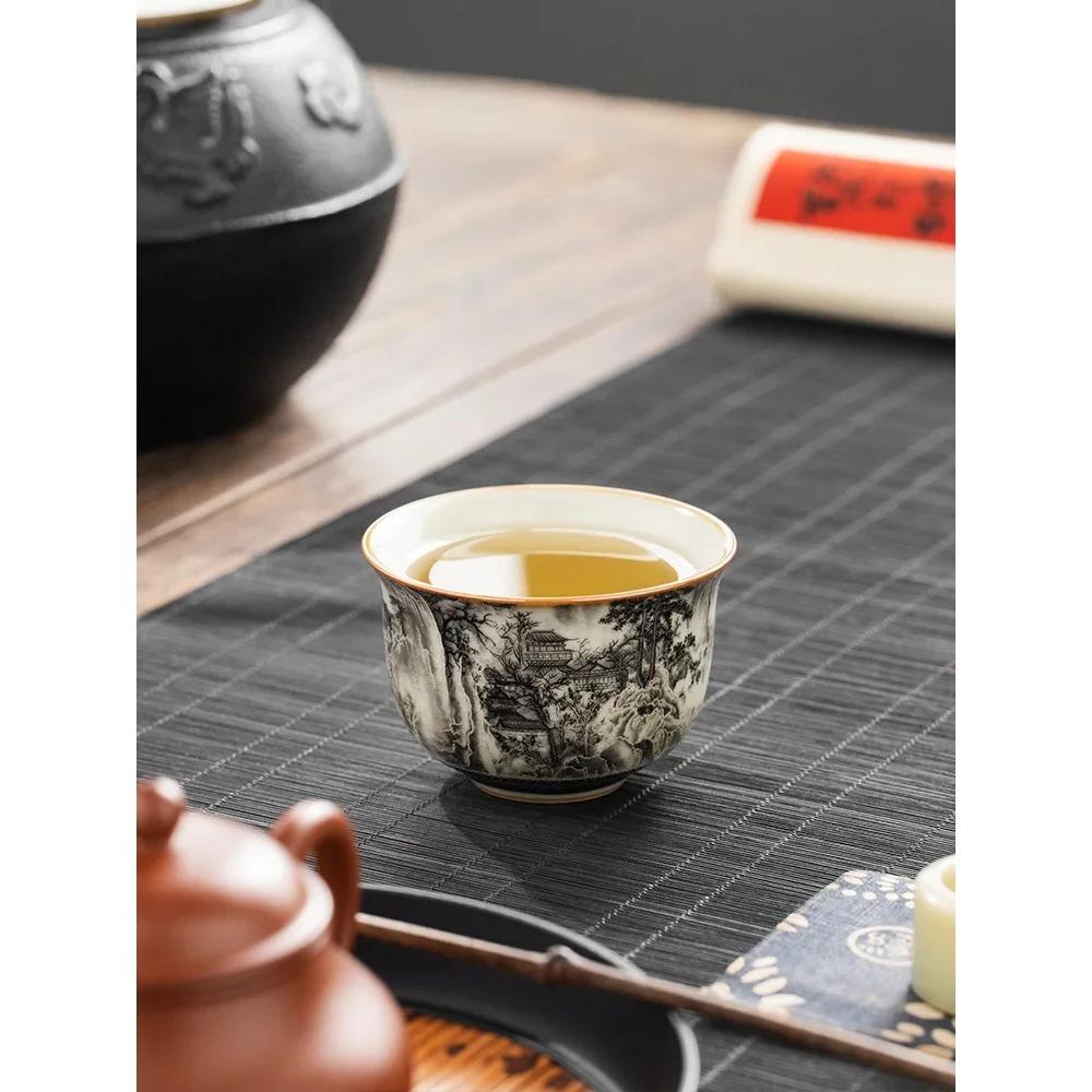 65ML Landscape Ru Kiln Master Cup Household Tea Cup Handmade Tea Bowl Smelling Cup Teaset Supplies Teaware A Cup Of Tea