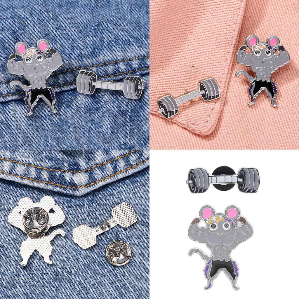Versatile Exercise Mouse Enamel Pin Elegant Barbell/Fitness Mouse Brooch Pin Accessory for Parties Dates Daily Style