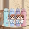 1PC Female Nurse Cartoon Art 750ml Color Plastic Sports Water Bottle Leakproof Flip Straw Lid Suitable for Sports Office Home Use