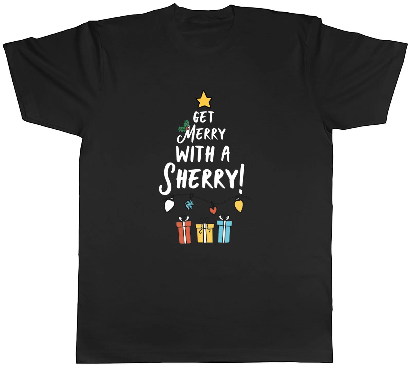 Christmas Xmas Mens T-Shirt Get Merry with a Sherry Funny Unisex Tee Gift L