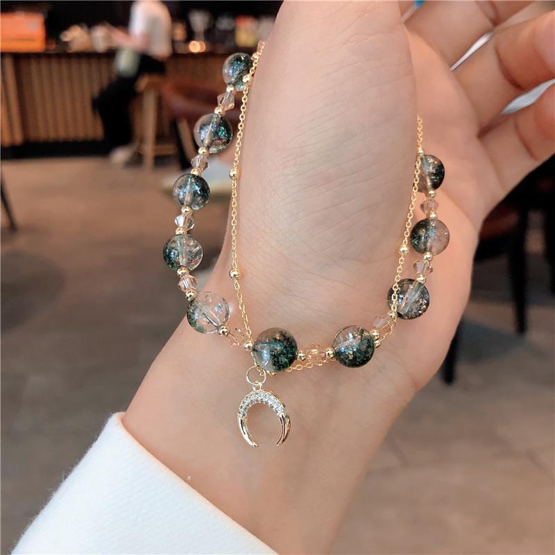 Natürliches grünes Gespenst-Kristallarmband, niedliches Kaninchen-Zirkon-Charm-Armband für Frauen, Schmuckgeschenk, einfaches Trend-Mondarmband